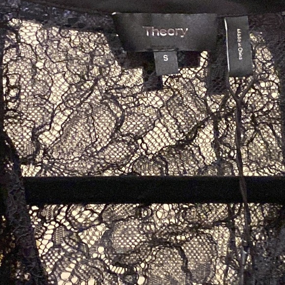 THEORY Long-Sleeve Lace Yoke Tie Neck Top Size S - Picture 8 of 9